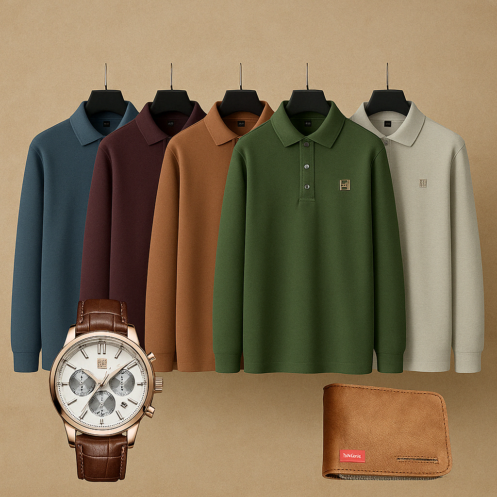 Kit de 5 Camisas: Polo de manga larga + Regalos: Reloj de lujo y Cartera | PROMOCIÓN ESPECIAL 30 AÑOS - ENVÍO GRATIS (promoción solo hoy)